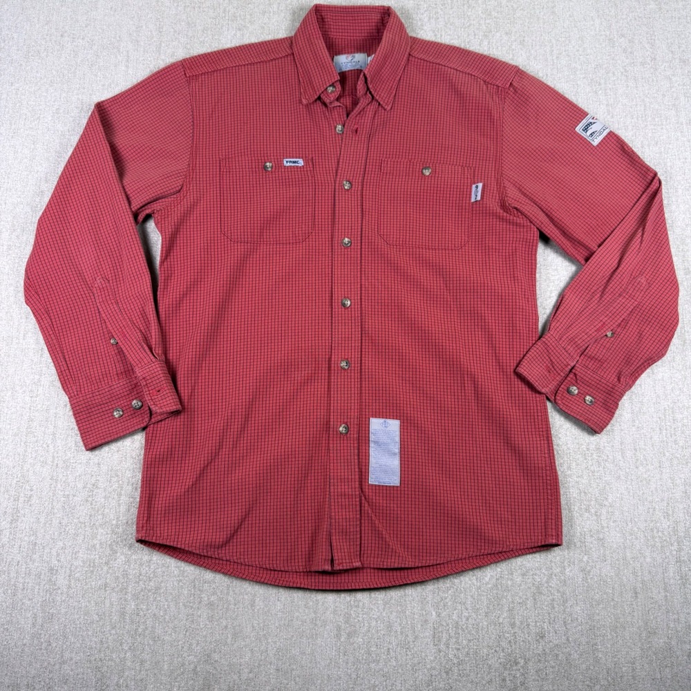 Tyndale Work Shirt Mens Medium Red Blue Graph Check FR Flame Resistant CAT 2